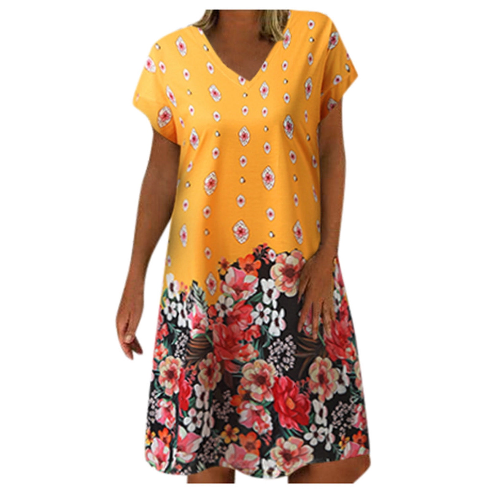 LWZWM Flowy Dresses for Women Aesthetic Dress Summer Short Sleeve V-Neck  Loose Printed Dress Y2k Dress Vintage Dress T-shirt Dress Steampunk Dress  Royal Dress Office Dress - Walmart.com