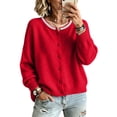 thumbnail image 2 of Dwellite Cropped Cardigan Sweaters for Women Button Down Knit Tops Office Wear 2026 Lightweight Y2K Open Front Cardigan Red L, 2 of 4