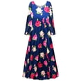 thumbnail image 1 of Plus size 3x Womens Dress Rose Bloom Sea Designer Print Long Sleeve Princess Cut, 1 of 4