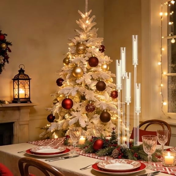1 PCS 5-Arm Clear Acrylic Candelabra Centerpiece with Shade, Tall Candle Holder for Floor or Table, Ideal for Weddings Birthdays Home Decor, 45.7in, Fits 0.8in Candles