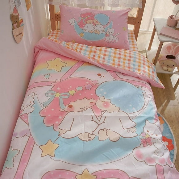 Sanrio Hello Kitty Kuromi Cinnamoroll Ensemble de Literie Quatre Pièces Double Taie d'Oreiller Linge de Lit Dortoir Textile Maison