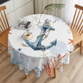 thumbnail image 3 of Blue Nautical Anchor Round Tablecloth 54 inches Orange Coral Shell Leaf Ocean Waterproof Oil-Proof Table Cloth Round Table Cover for Holiday Party Picnic Dinner Decor Indoor and Outdoor Use, 3 of 9