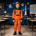 thumbnail image 2 of Pandaie Kids Boys Girls Space Astronaut Costume Suit Long Sleeve Zipper Jumpsuit for Halloween Cosplay Holiday Present Orange,3-4 Years, 2 of 4
