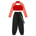 thumbnail image 4 of Yeahdor Girls Sequins Open Back Crop Top with Jogger Pants Dance Outfit Hip-hop Street Dance Performance Costume Red 8, 4 of 7