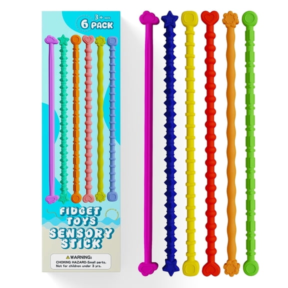 BUTOMKY 6-Pack Silicone Stretchy Strings Fidget Toys - Sensory Noodles for Autism ADHD Kids Adults, Quiet Fidgets for Classroom Office & Gifts