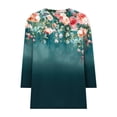 thumbnail image 6 of Women's Printed Casual Three-Quarter Sleeve Round Neck Loose Fit T-Shirt Top, 6 of 7