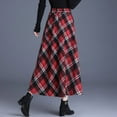 thumbnail image 6 of KHONTS Women's Plaid Wool Skirts Elastic Waist A-Line Pleated Tartan Long Skirts Red XL, 6 of 9