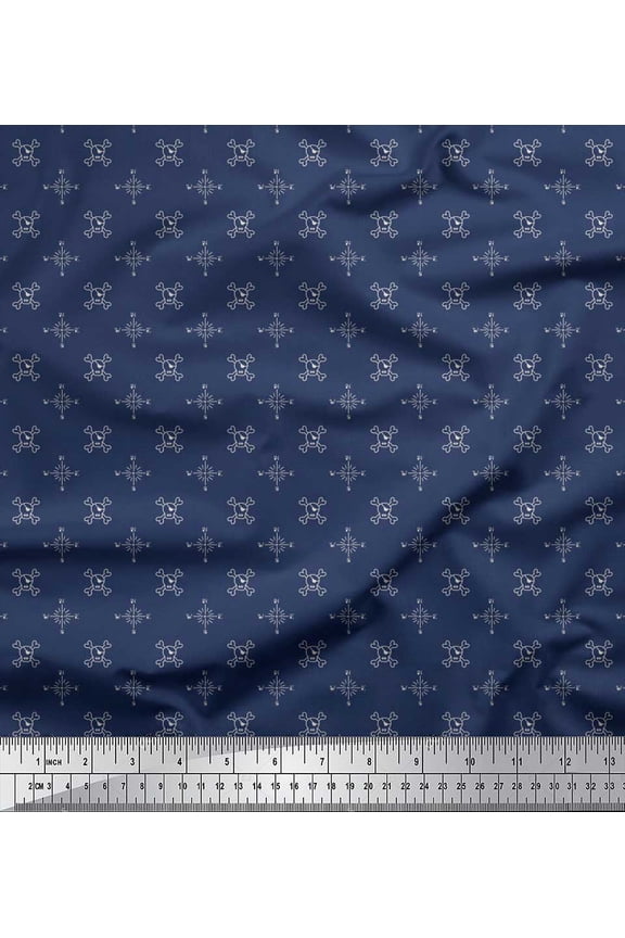 Viscose Chiffon Fabric Skull & Direction Compass Shirting Printed Fabric 1 Yard 42 Inch Wide