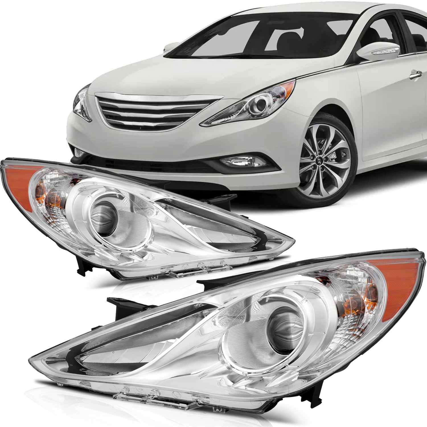 CCIYU OE-Style Headlight Assembly fit for 2011 2012 2013 2014 Hyundai Sonata Chrome Housing Amber Corner, Driver and Passenger Side