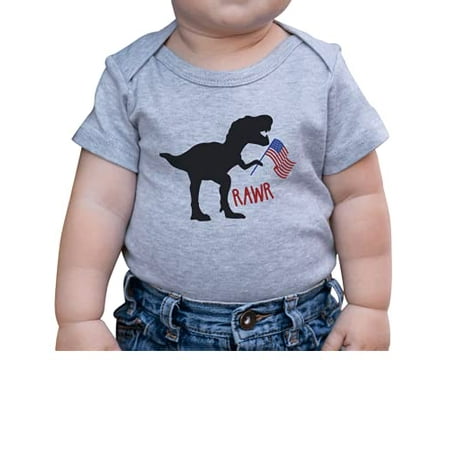 

7 ate 9 Apparel Kids 4th of July Dino Rawr Flag Dinosaur Patriotic Grey Onepiece