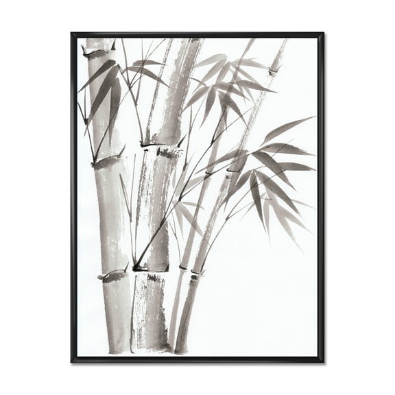 Designart 'Palm Bamboo Detail On White III' Traditional Framed Canvas Wall Art Print