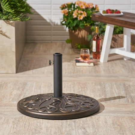 Circular Base - Outdoor 60lb Concrete Circular Umbrella Base, Hammered Dark Copper