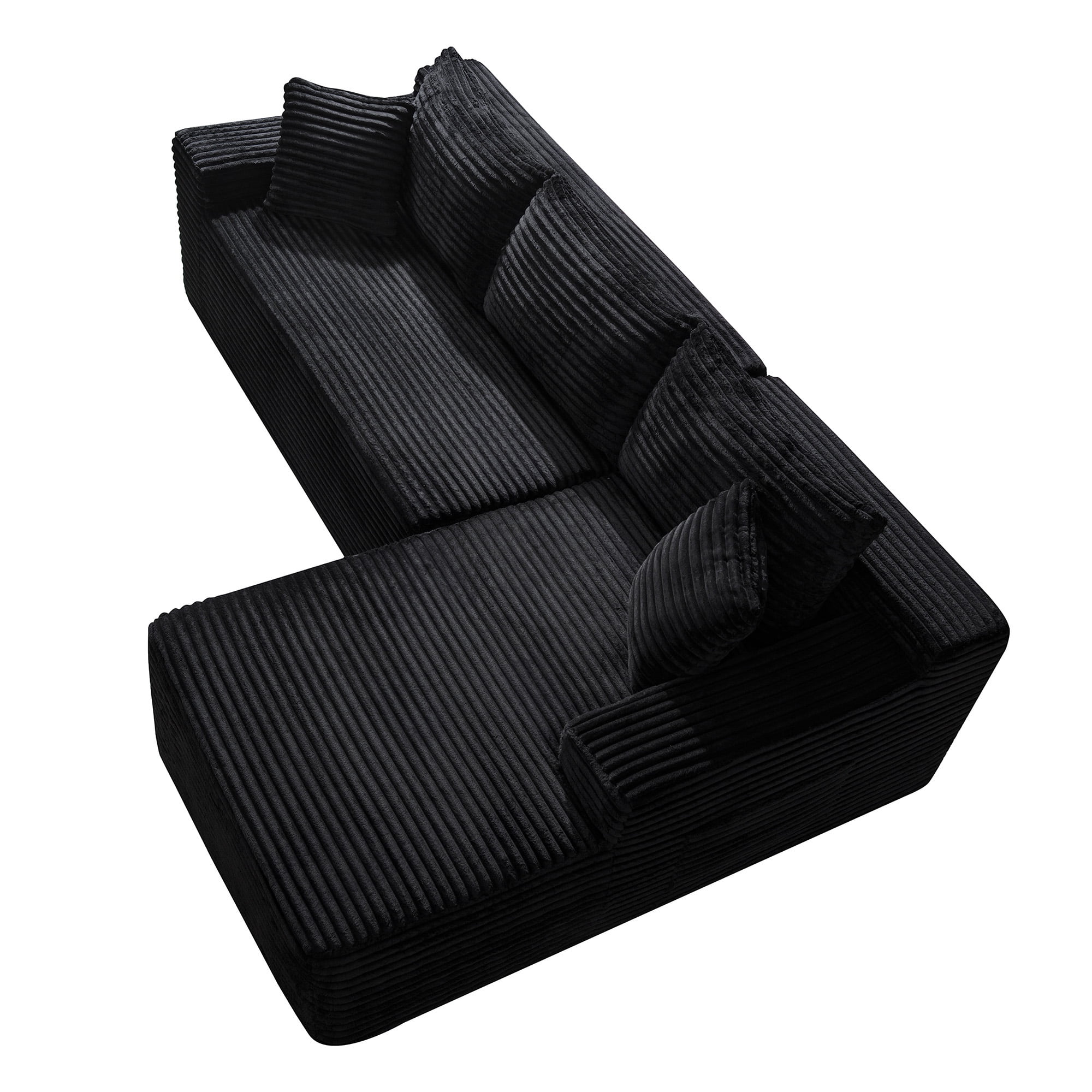 Leumius 94.5 Inch Modular Sectional Couches for Living Room,Modern Upholstered Deep Seat Cloud Couch,Corduroy L-Shape Sofas Couches,No Assembly Required,Black-Right Facing Chaise