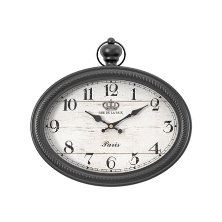 Retro Oval Wall Clock. Black Vintage Antique Style. Battery Operated Decor Clocks For Farmhouse Living Room Kitchen Bedroom Bathroom (10.5 H X 11.3 W)