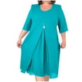 thumbnail image 1 of Women's Workout Tiered Ruffle Long Sleeve Pleated Backless Spring Clearance Fashion Round Neck Hollow Button Fall Dress Casual Chiffon Summer Tea Length A Line Dress Green L, 1 of 6