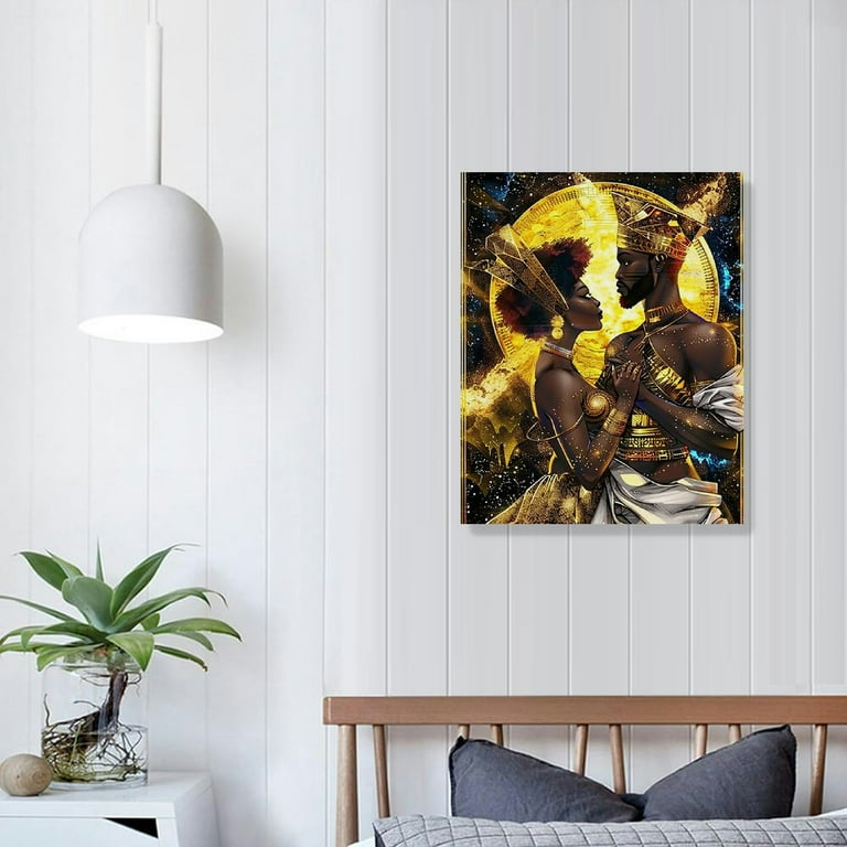 Diamond Painting Kit - Black & Gold King & Queen Crown Romantic Couple Art, 12x16 Inch, Round Drills, For Adults