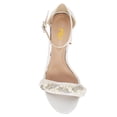 thumbnail image 4 of FSJ Women Graceful Chunky Heel Round Open Toe Sandals Single Buckle Strap Pearl Rhinestones Decor Pumps Wedding Party Shoes Size 10.5 White, 4 of 5