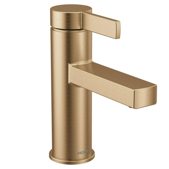 Moen Beric Bronzed Gold Modern One-Handle Single Hole Bathroom Faucet with Drain Assembly and Optional Deckplate for Your Bath Sink 84774BZG