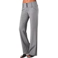 thumbnail image 1 of Pantalones elásticos de cintura baja para mujer con bolsillos Pantalones de vestir con pierna acampanada Pantalones pequeños para trabajo de oficina BusinessF-light Grey--button FrontXX-Large, 1 of 5