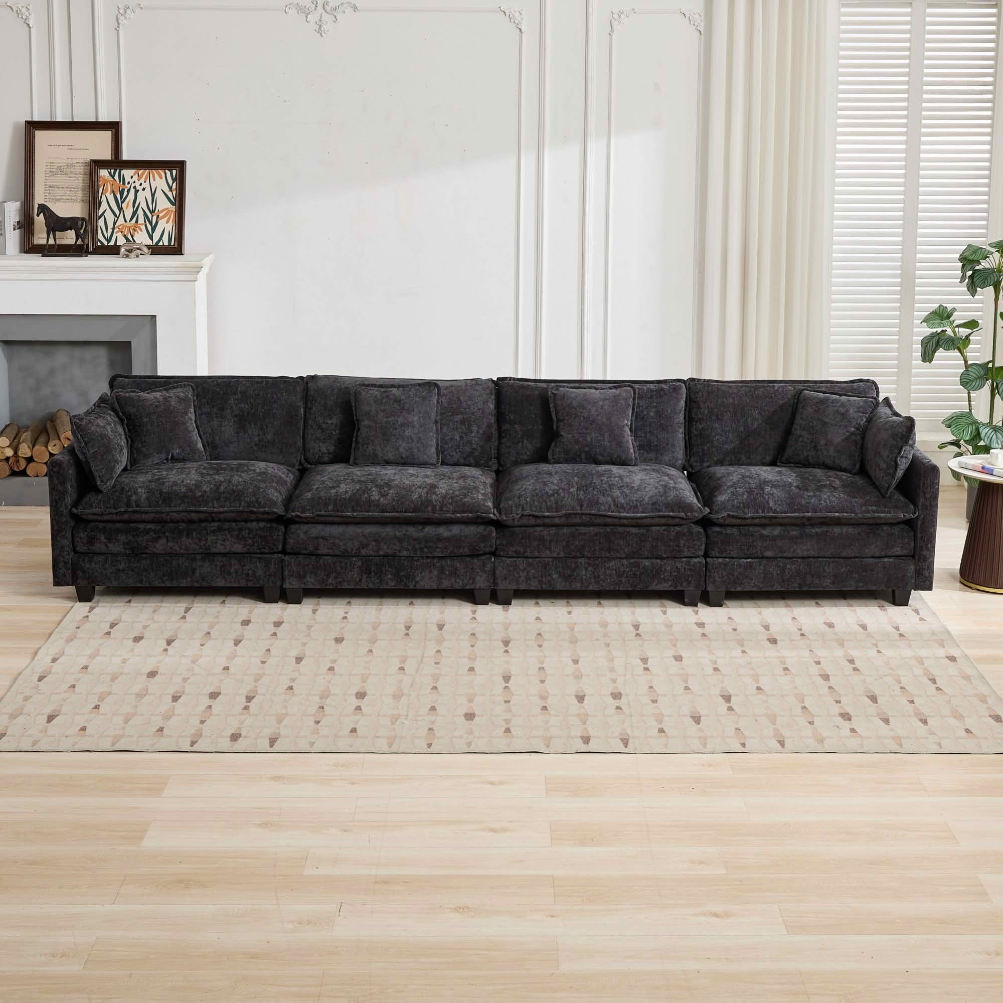 MAYEERTY 149.6 Inch Cloud 4‑Seater Modular Sectional Sofa, Chenille Couch with Double‑Layer Seat Cushion for Home Apartment, Ottoman Not Included