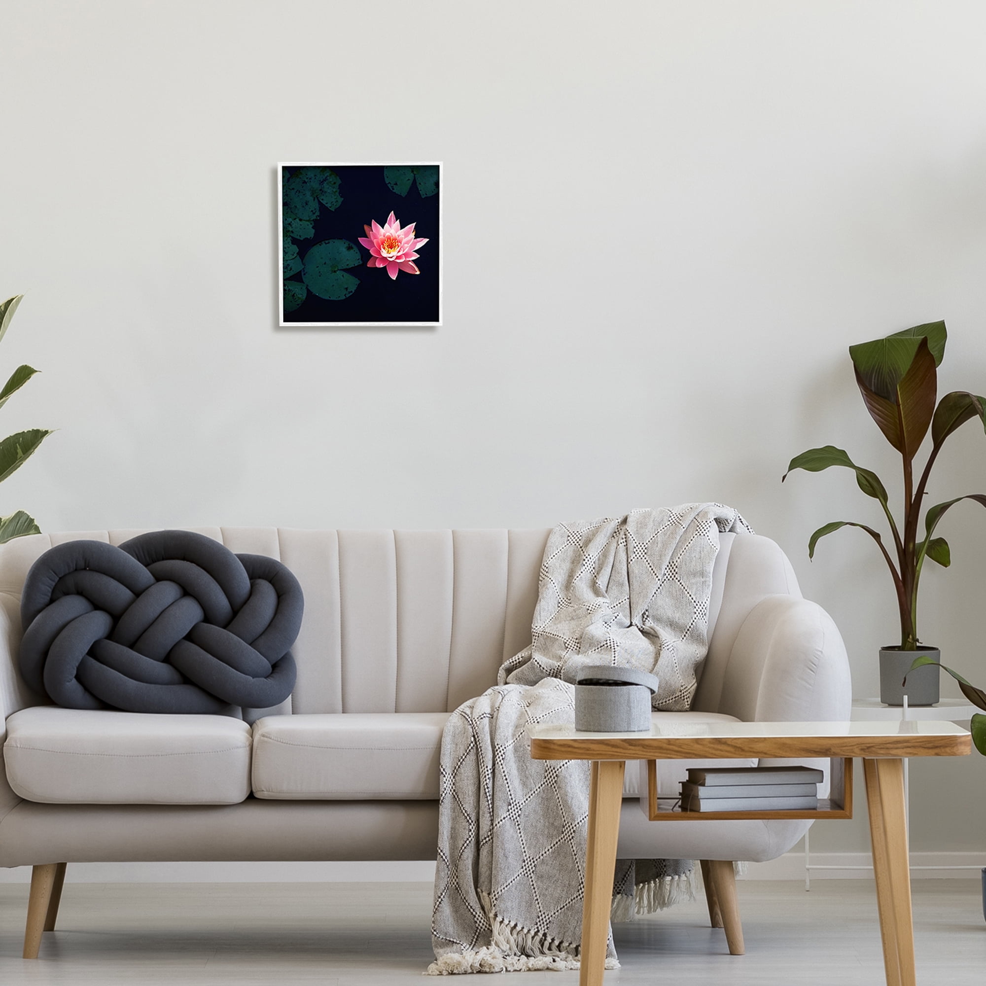 Stupell Industries Pink Lotus Pond Lily Flower Botanical & Floral Photography White Framed Art Print Wall Art
