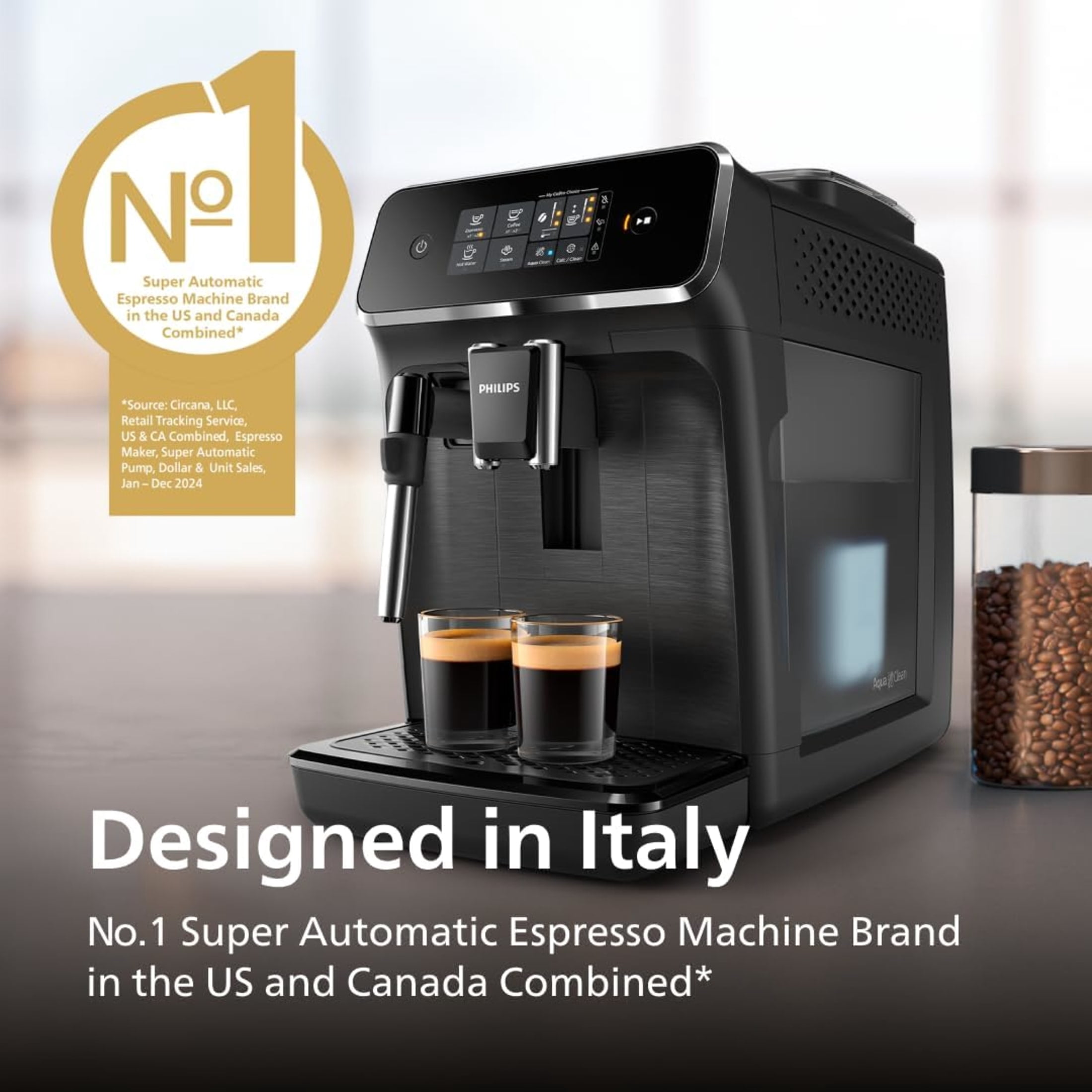 Philips 2200 Fully Automatic Espresso and Coffee Machine with Milk Frother, Black