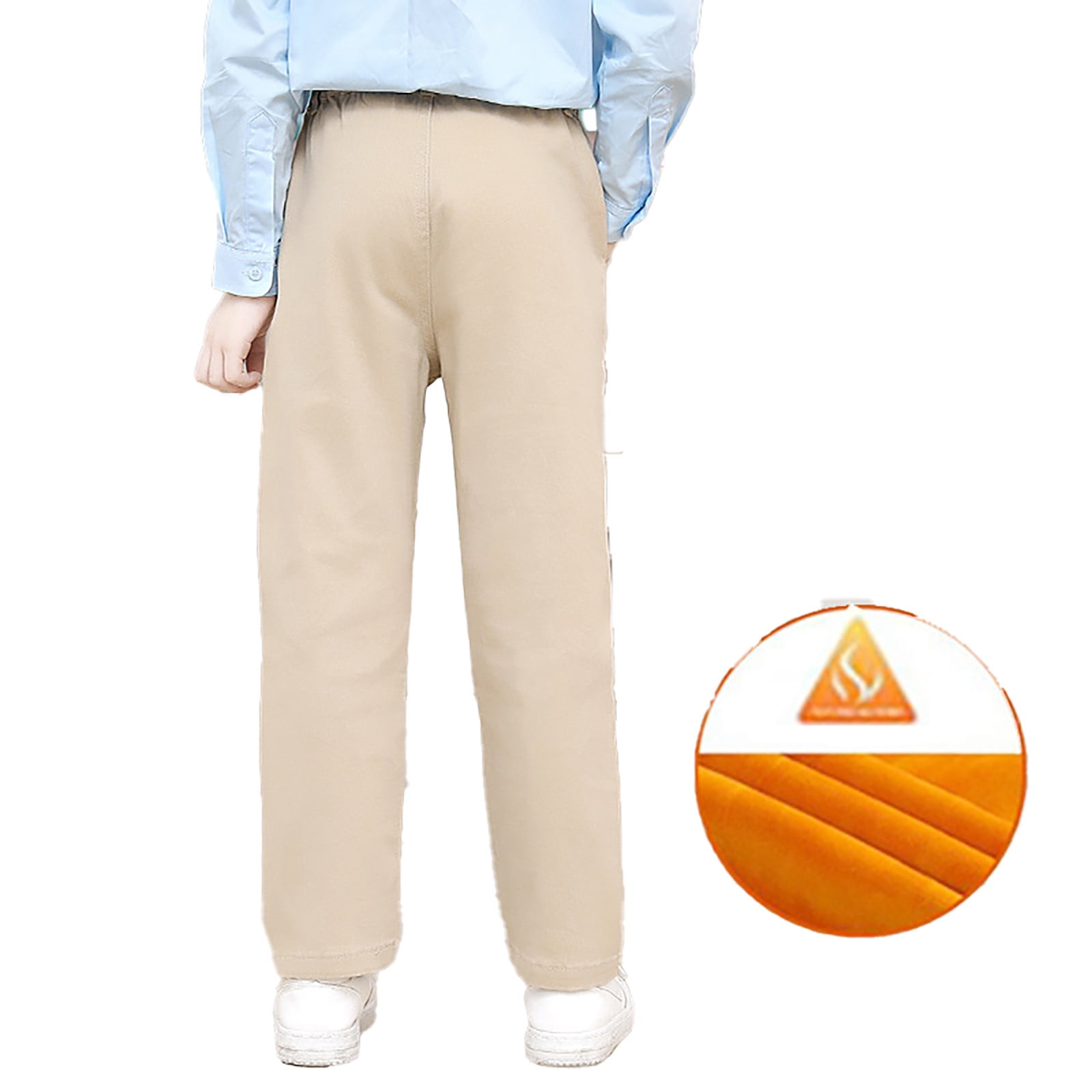 Fgnfyis Boys Stretch Lined Thickened Pants for School Sports Comfortable Elastic Waist Casual Trousers Kids Durable Lightweight Breathable Wear Beige2 11-12 Years