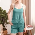 thumbnail image 2 of Mujeres Seda Pijamas Conjunto Pantalones Cortos Suspendente Casual V-Cuello Camisola Superior, Hielo Seda Encaje Recorte de Dos Piezas de Ropa de Dormir, Pijama Suave Conjunto para las Mujeres con Su, 2 of 8