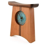 Modern Artisans -Made Appalachia Shelf Clock, Natural Cherry and Walnut Wood with Green Copper Face, 9"