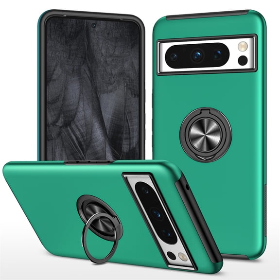 for Google Pixel 7 Pro Case with Ring Stand, 360° Rotatable Ring Holder Magnetic Kickstand, 2-Layer Heavy Duty Shockproof Rugged Hybrid Hard PC Soft Rubber Case for Google Pixel 7 Pro, Darkgreen