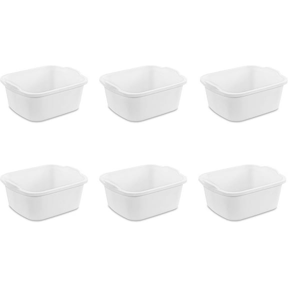 Sterilite 648806 18 Quart Dishpan, White - Pack of 6