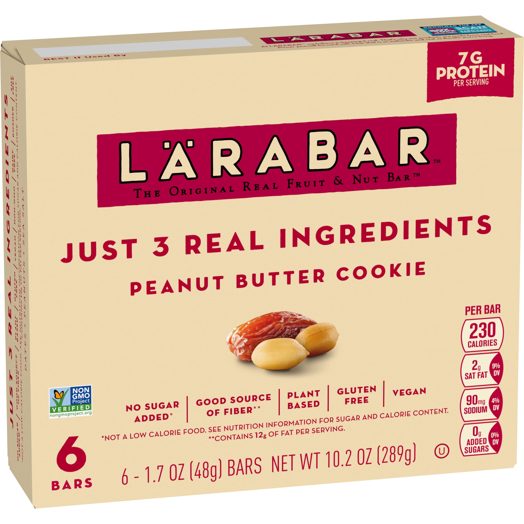 (4 pack) Larabar Peanut Butter Cookie, Fruit and Nut Bars, Gluten Free, Vegan, 6 Count, 10.2 oz