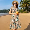 thumbnail image 4 of Balery Tropical Leaves Flower Pattern Womens Dresses Loose Short sleeve Sundresses Swimsuit Coverup 2025 Summer Casual Dress for Women - A-Line Swing Dress, 4 of 6