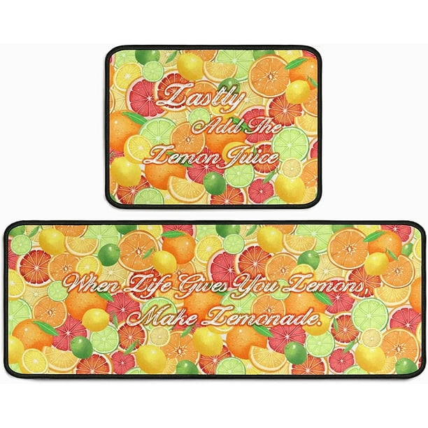 Lemon Kitchen Rug Set 2 Pieces NonSlip Waterproof Runner Rugs Washable
