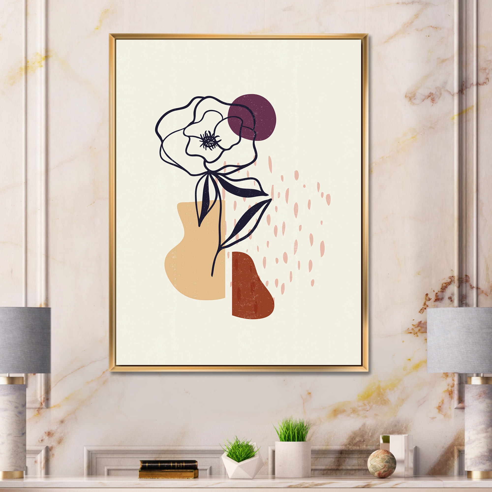 Designart 'Minimalist Shapes With Ancient Flower I' Modern Framed Canvas Wall Art Print