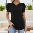 thumbnail image 4 of Women's Short Sleeve Summer Top Crewneck Pleated Puff Sleeve Blouse Ribbed Casual Shirts,Black M, 4 of 6