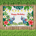 thumbnail image 6 of Happy Birthday Banner with Adorable Blue Elephants Tropical Leaves and Fairy Lights Background Party Decoration for Birthday Party Photography Props Backdrop Supplies, 6 of 7