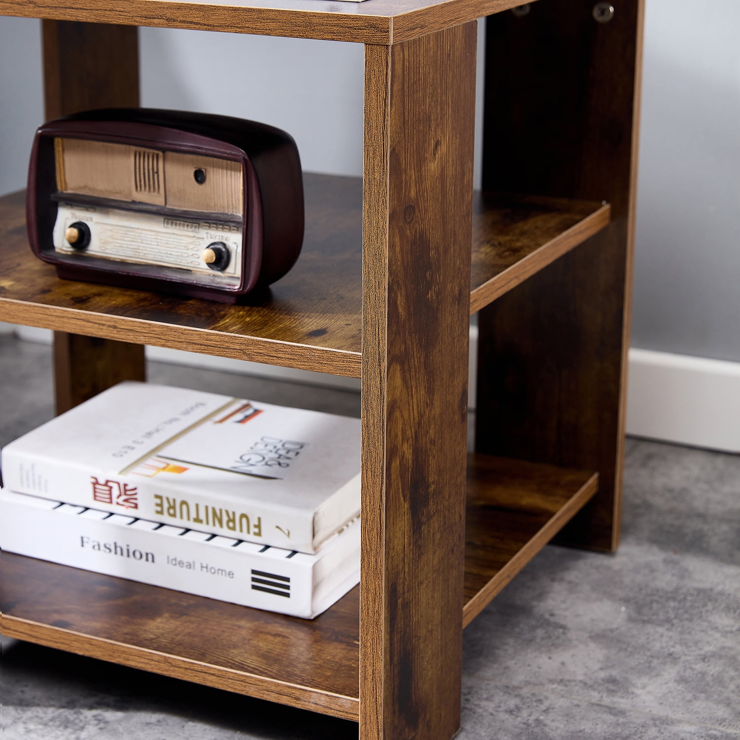 Kadyn Square Night Stand, 3-Tier Nightstand with Storage, Modern MDF End Table for Bedroom, Rustic Brown Kadyn Square Night Stand, 3-Tier Nightstand with Storage, Modern MDF End Table for Bedroom, Rustic Brown