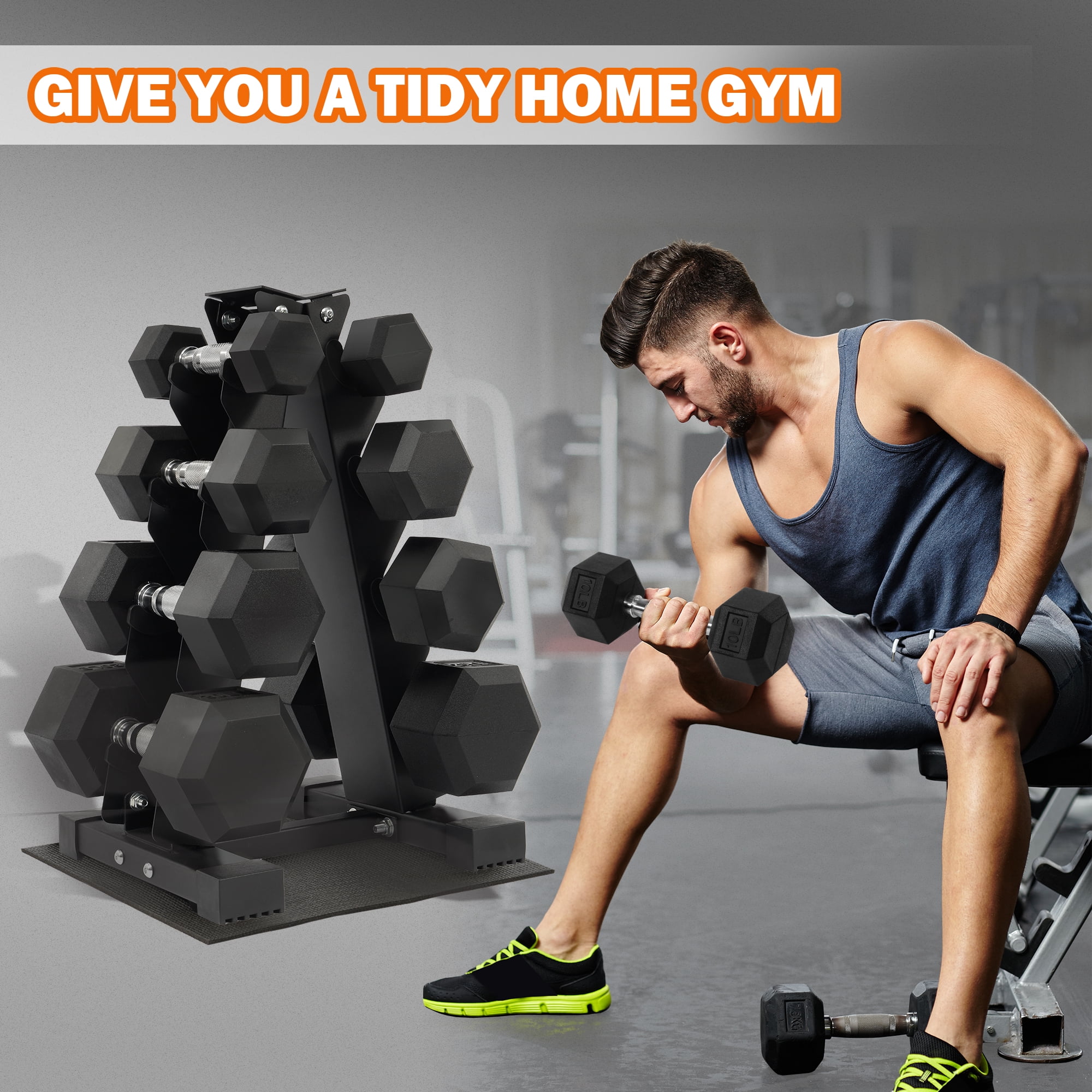Prilinex 4 Tier Dumbbell Weight Racks, A-Frame, Weights Metal Strength Training Dumbbells Storage Rack for Home Gymz Space Saver,Black
