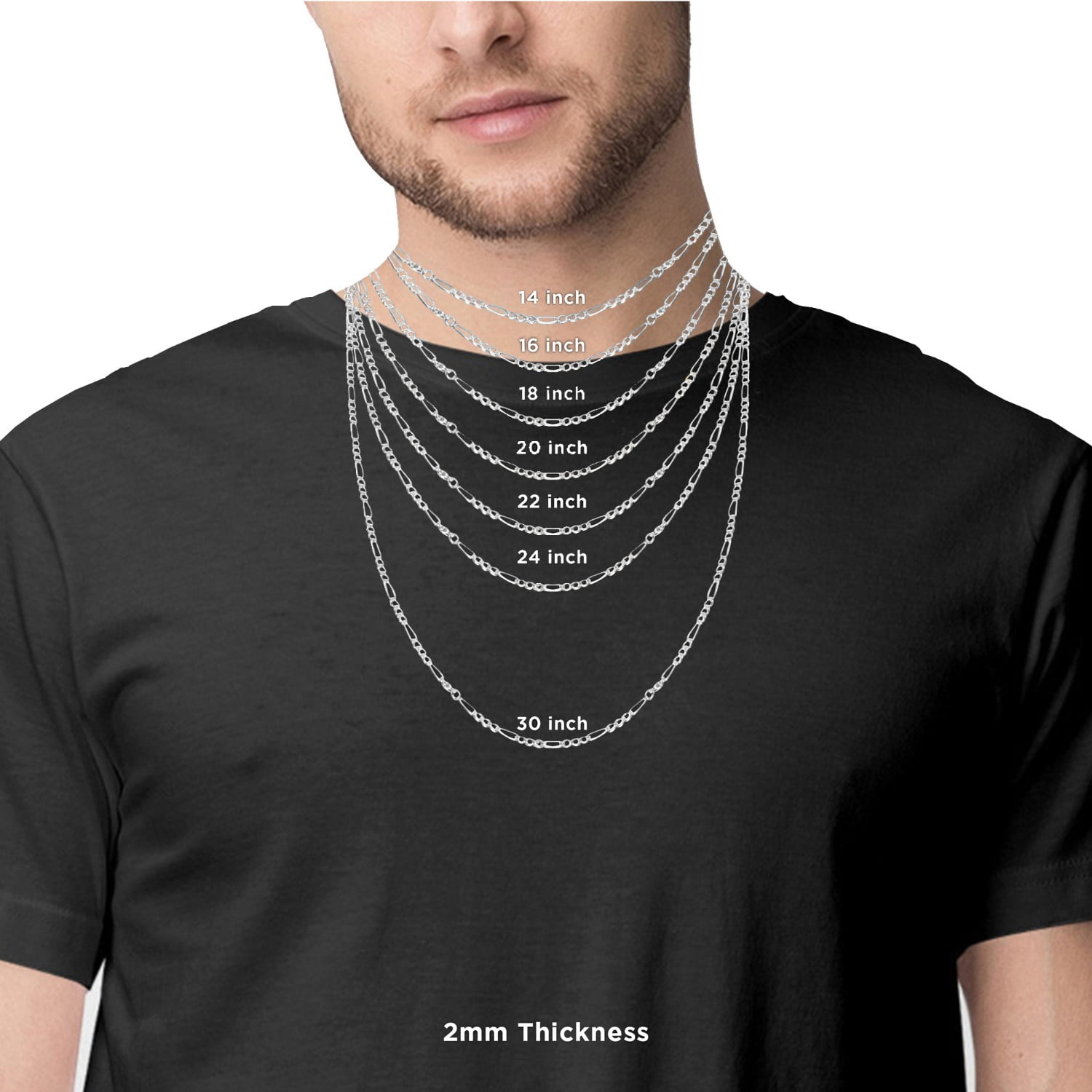 10K White Gold Figaro Chain Necklace 