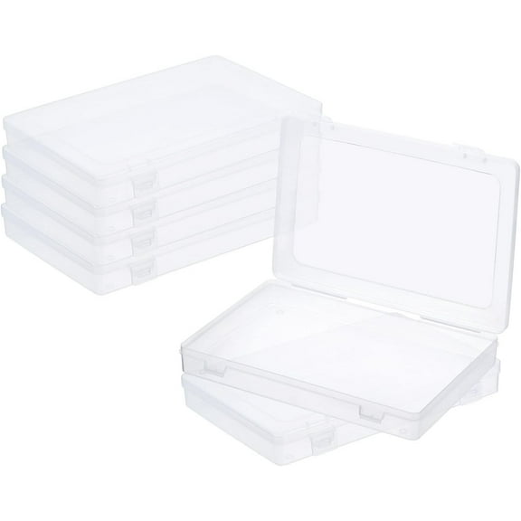 ABCISI 9x6x1.2inch Clear Storage Box with Hinged Lid, 6 Pack Small Storage Box, Plastic Stackable Rectangle Organizer Container for Beads Jewelry Small Items Art Craft Projects