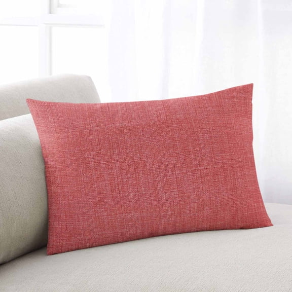Coral Red Lumbar Pillow Covers 12x20 Inch, Farmhouse Burlap Solid Red Color Modern Linen Texture Decorative Pillowcase with Zipper, Microfiber Breathable Throw Pillowcases for Sofa Bed Living Room