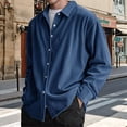 thumbnail image 4 of Camisa de para Hombre, de Larga, con Solapa y Botones, Informal, Antiarrugas, para Trabajo Azul Marino 4XL, 4 of 5