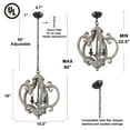 thumbnail image 2 of LNC Quaint 3-Light Farmhouse Distressed Grayish White Wood and Rustic Black Globe Small 14-20"W Chandelier, 2 of 13