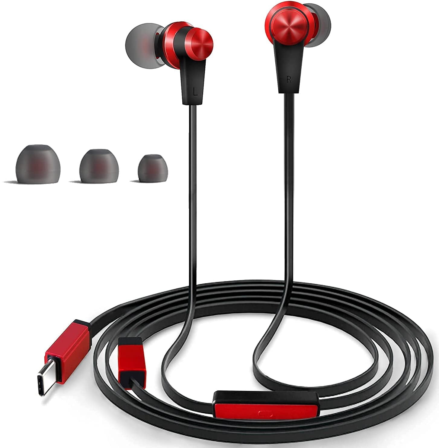 HRTGFD-USB C Headphone Type C Earbuds Wired with Mic Compatible with iPhone 15 iPad Pro iPad mini 6, Google Pixel 5g/5/4/4XL/3/3XL/3a/3aXL/2/2 XL/XL Phones, Huawei Xiaomi, Hi-Res USB C Headphones Ear
