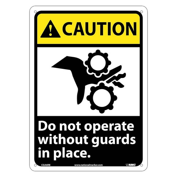 National Marker Do Not Operate Without Guards In Place (W/Graphic) 14X10 Rigid Plastic Caution Sign