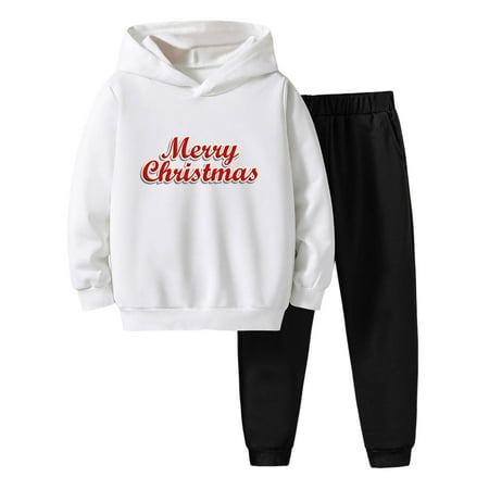 

Uvwlwu Kids Christmas Pajamas Toddler Boys Winter Long Sleeve Letter Prints Hoodie Tops Pants 2PCS Outfits Clothes Set(Size:9-10 Years)