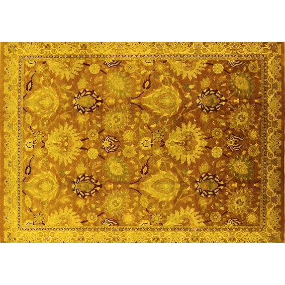 Ahgly Company Machine Washable Indoor Rectangle Oriental Yellow Industrial Area Rugs, 2' x 3'