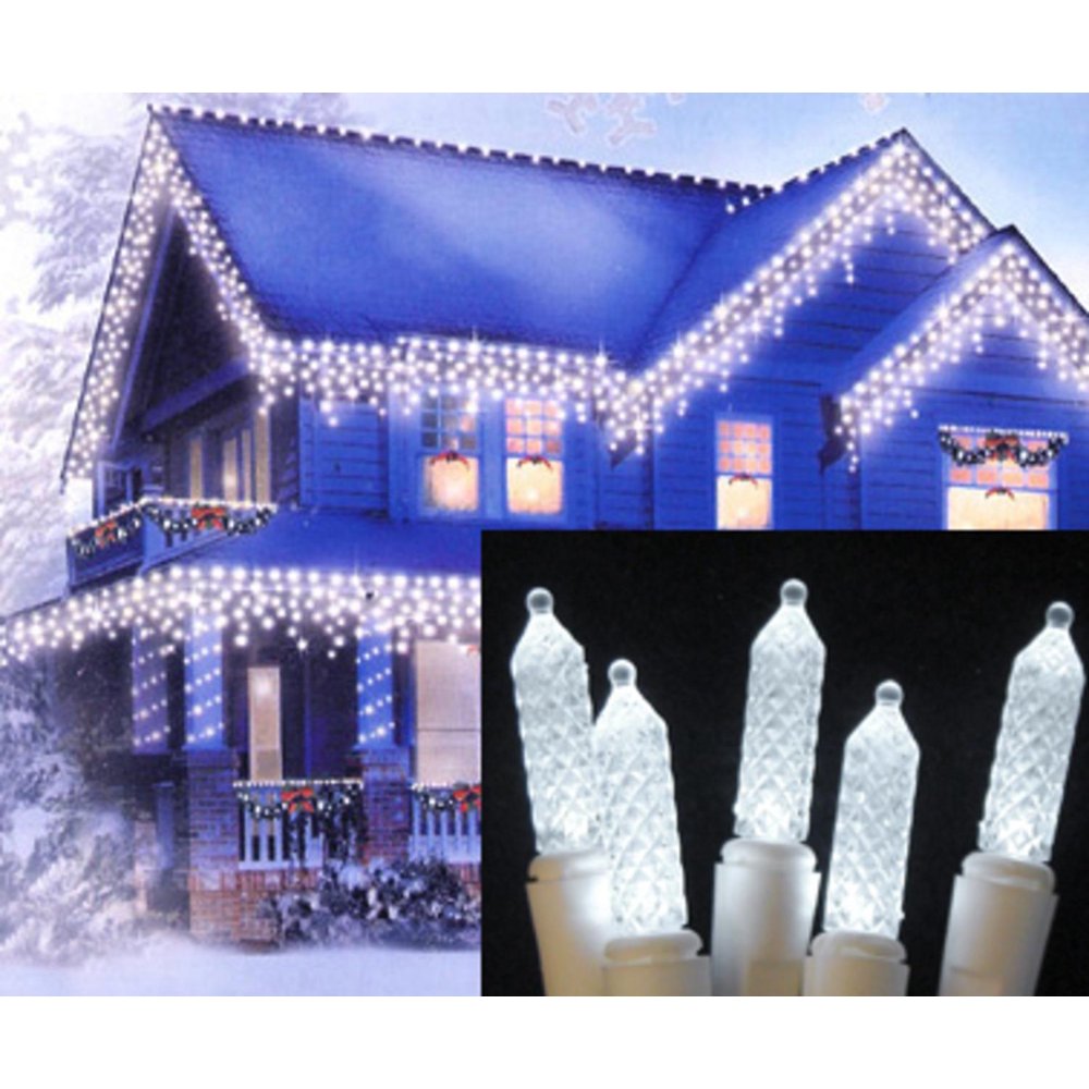 Set of 70 Pure White LED M5 Twinkle Icicle Christmas Lights White