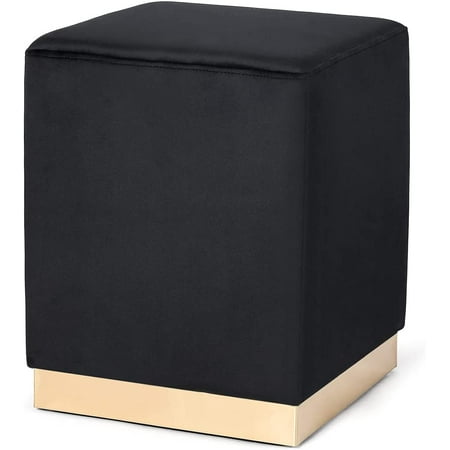 Joveco 14.6 D Square Velvet Ottoman Upholstered Footrest Stools with Gold Plating Base Vanity Stool for Bedroom Black